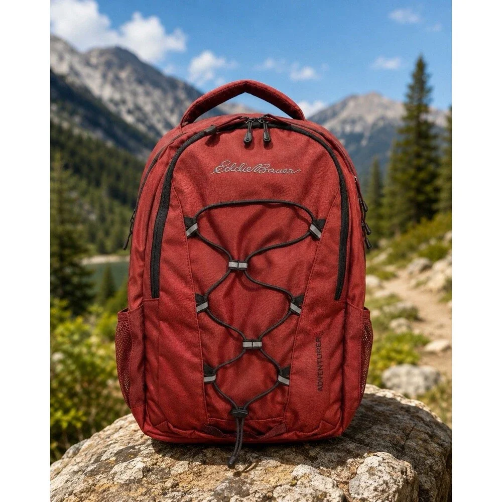 Eddie Bauer Adventurer Backpack Burgundy Hiking Travel Laptop School Daypack